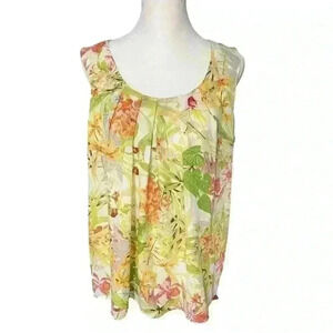 Rose and Olive Floral Sleeveless Blouse. Size M Floral Back Zipper Hawaiian